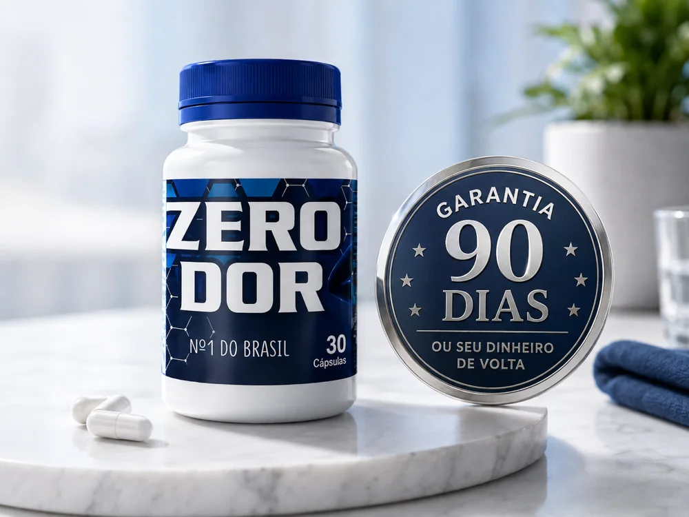 Frasco do Zero Dor ao lado do selo de garantia de 90 dias